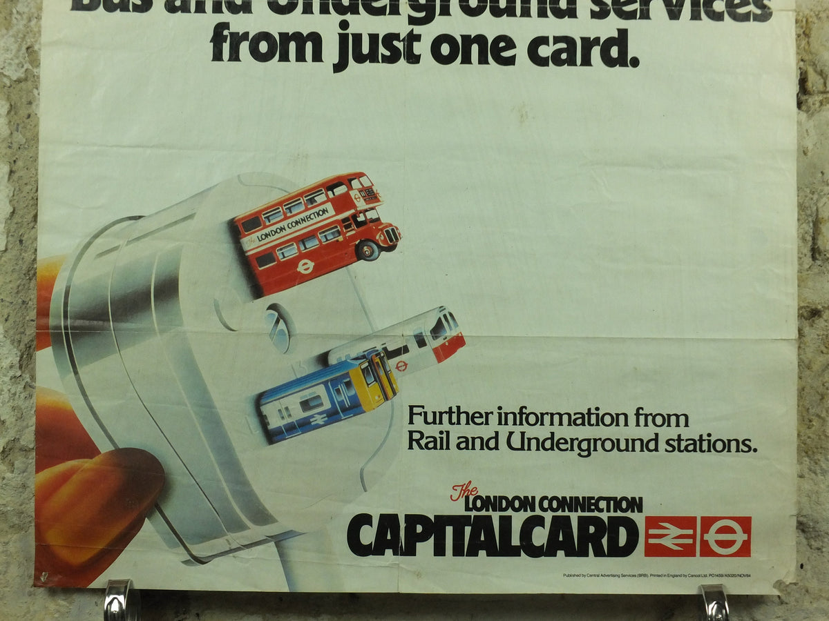 Vintage Tube London Underground Poster, 1980s Capitalcard 1985, authentic London history, travel and tourism tourist wall art