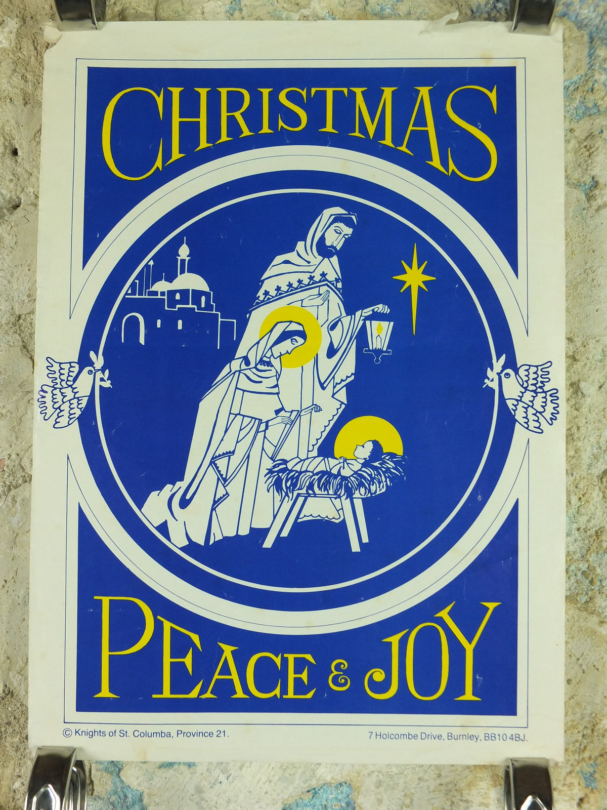 Christmas Nativity Poster, Peace and Joy, Jesus Mary and Joseph, Knights of Columba, Province 21, Burnley East Lancashire and Glasgow