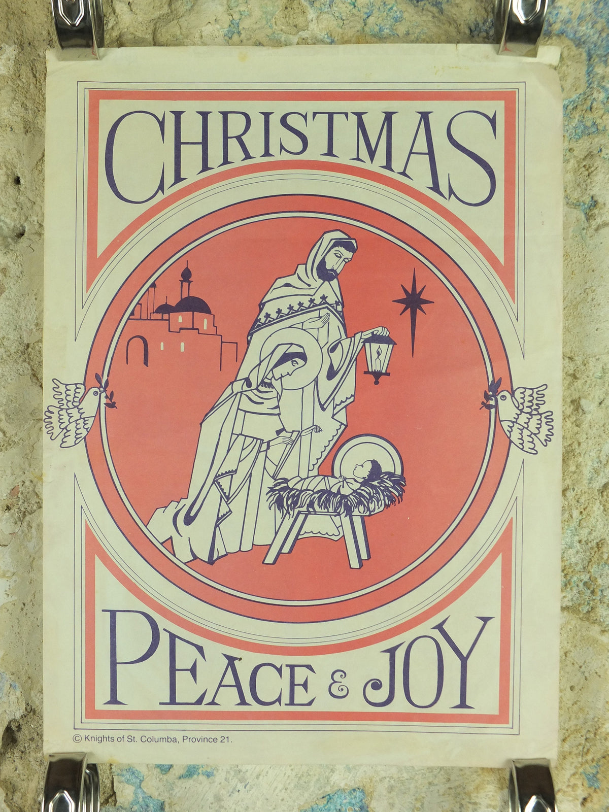 Christmas Nativity Poster, Peace and Joy, Jesus Mary and Joseph, Knights of Columba, Province 21, Burnley East Lancashire and Glasgow
