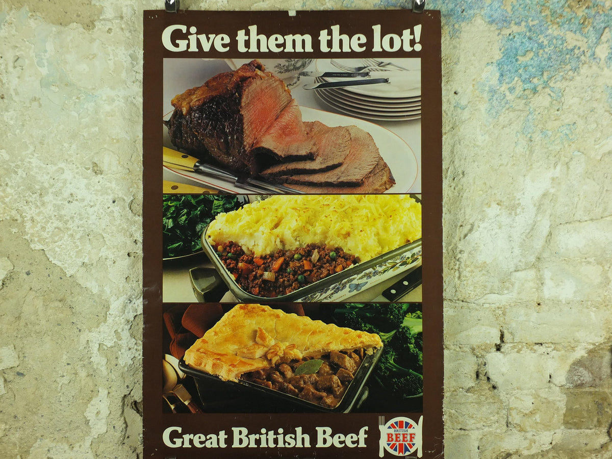 Vintage British Beef Poster, patriotic kitchenalia for your kitchen wall, wall art retro 1970s