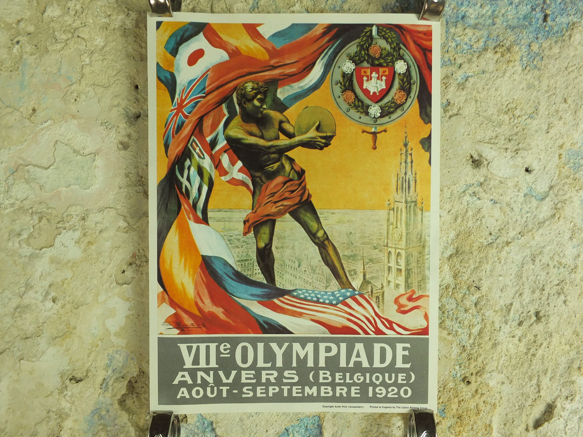 Vintage Olympic Games Antwerp Belgium Poster rings sports sport international summer wall art reprint 1970s