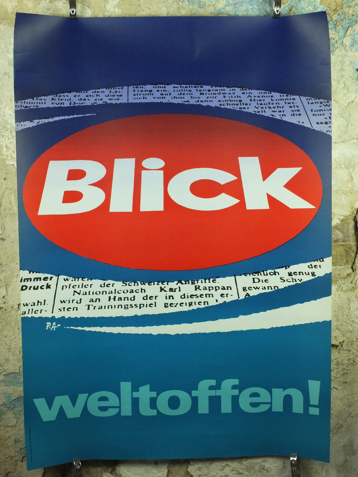 Vintage Media and Newspaper Poster, Blick brand, 1970 tabloid advertising poster, wall art retro 1970s