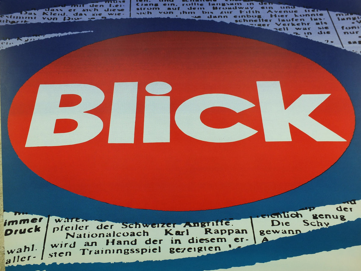Vintage Media and Newspaper Poster, Blick brand, 1970 tabloid advertising poster, wall art retro 1970s