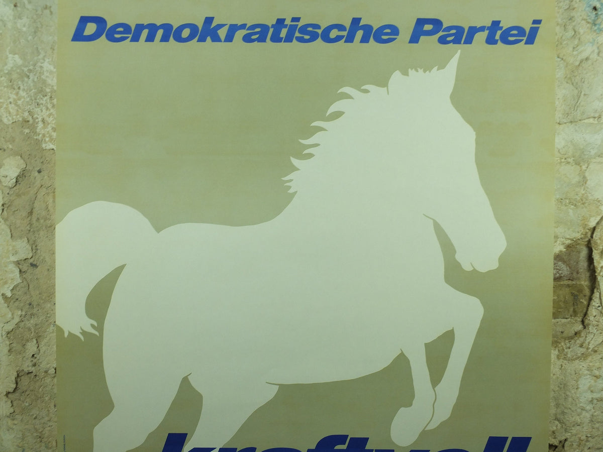 Vintage Democratic Political Poster, jumping horse, powerful and energetic, 1966 political campaign poster, wall art retro 1960s