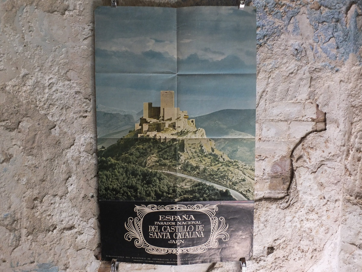 Vintage Santa Catalina Castle Travel Poster, Jaen Spain, 1969