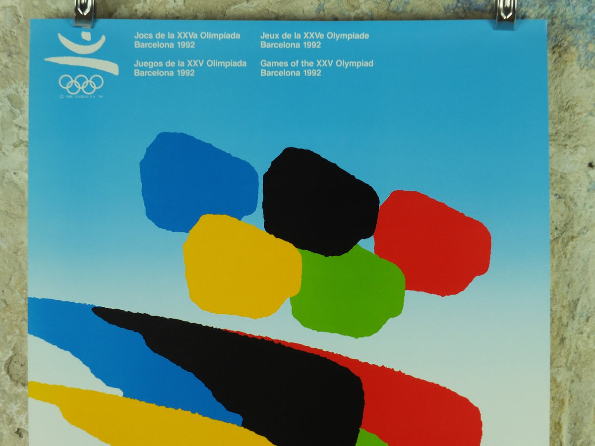 Vintage Barcelona Olympic Poster, Olympic Rings and Athletes by Arcadi Moradell, 1992, XXV Olympiad, post modern, sport wall art 1990s