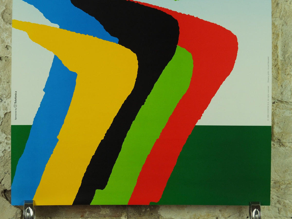 Vintage Barcelona Olympic Poster, Olympic Rings and Athletes by Arcadi Moradell, 1992, XXV Olympiad, post modern, sport wall art 1990s