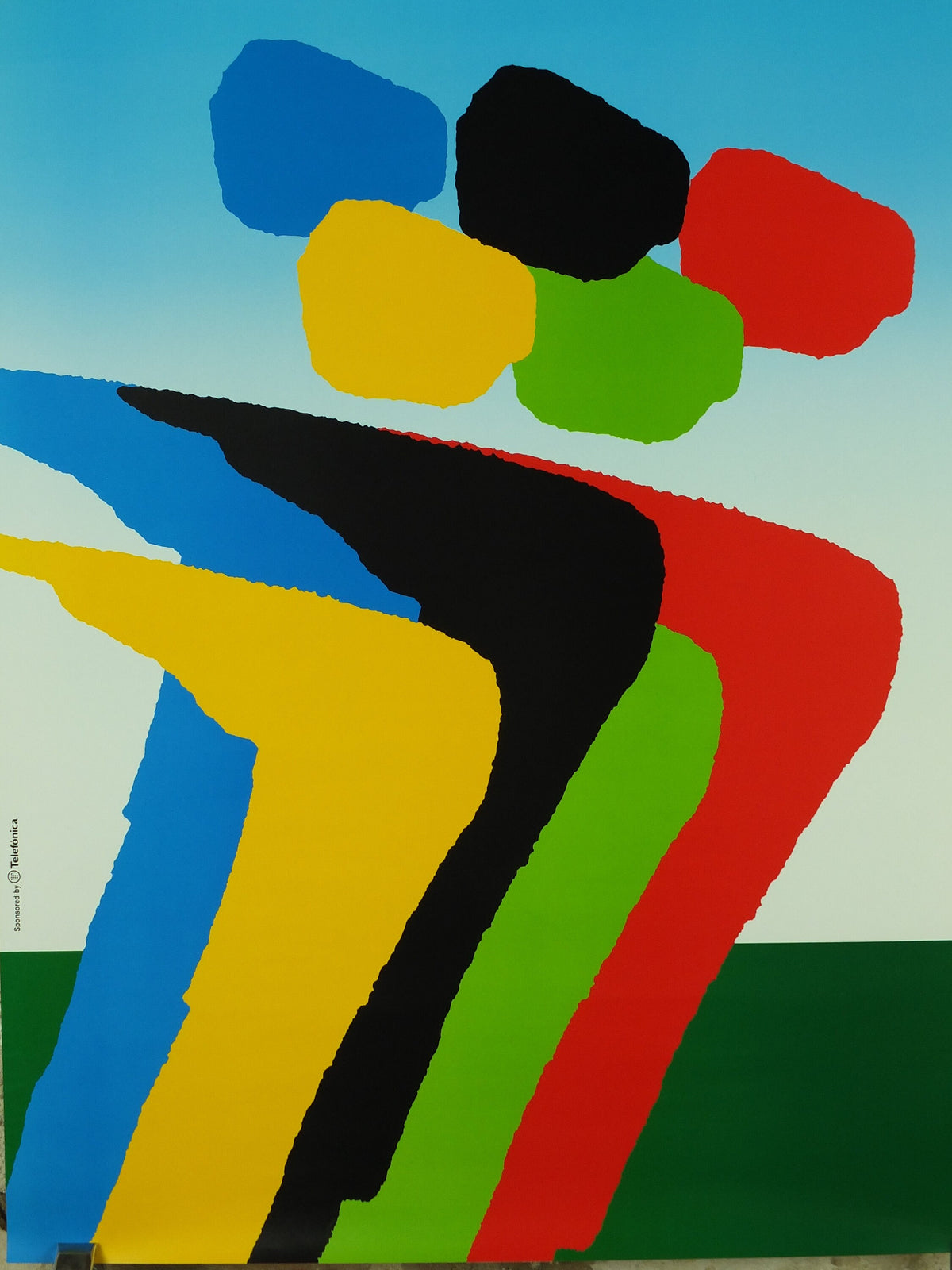 Vintage Barcelona Olympic Poster, Olympic Rings and Athletes by Arcadi Moradell, 1992, XXV Olympiad, post modern, sport wall art 1990s