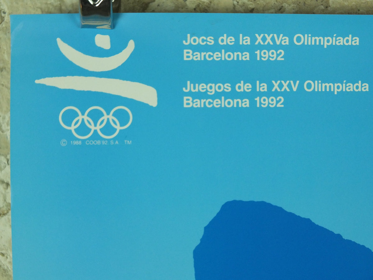 Vintage Barcelona Olympic Poster, Olympic Rings and Athletes by Arcadi Moradell, 1992, XXV Olympiad, post modern, sport wall art 1990s