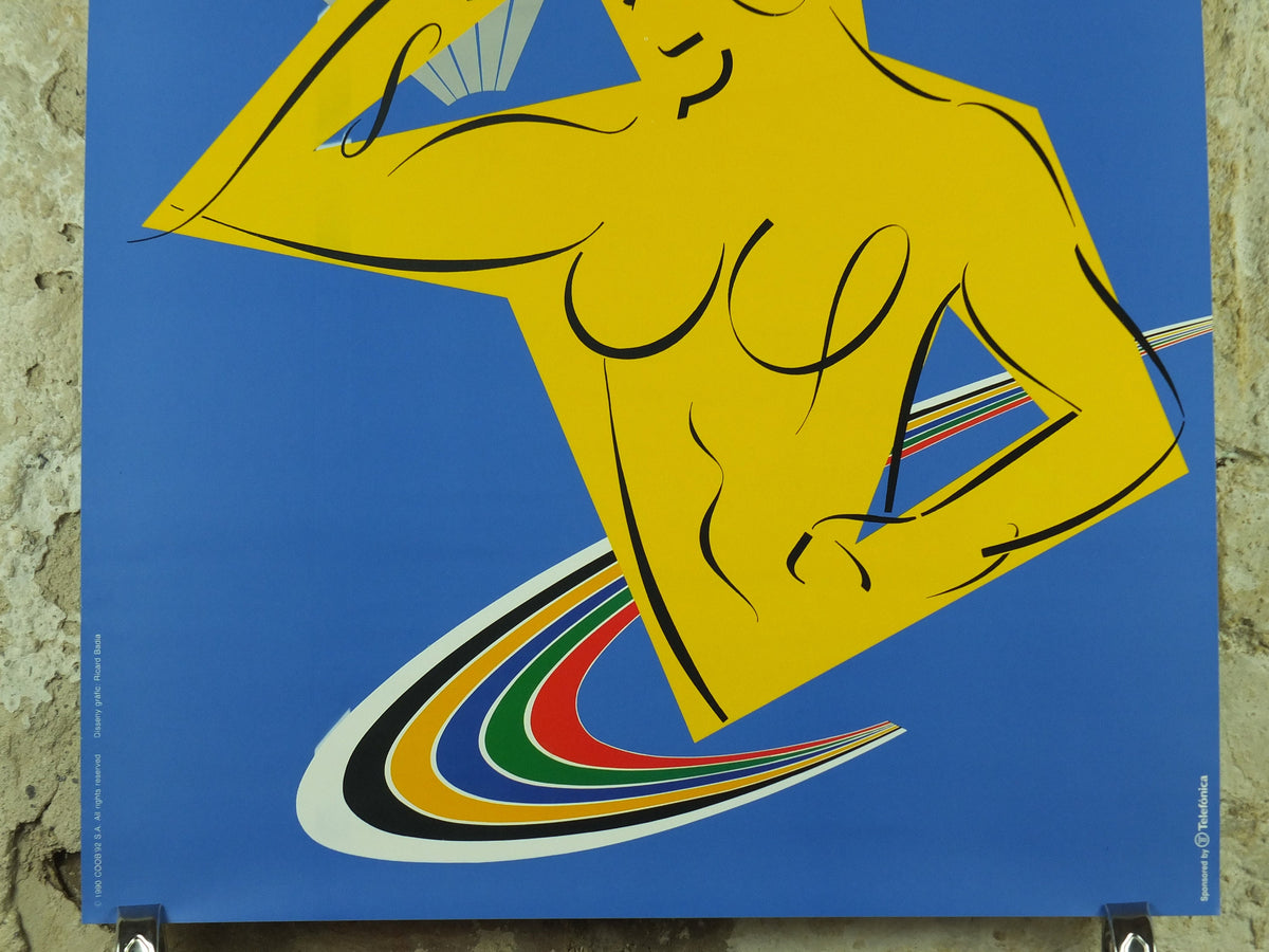 Vintage Barcelona Olympic Poster, Relay Track and Field by Ricard Badia, 1992, XXV Olympiad, post modern, sport wall art 1990s
