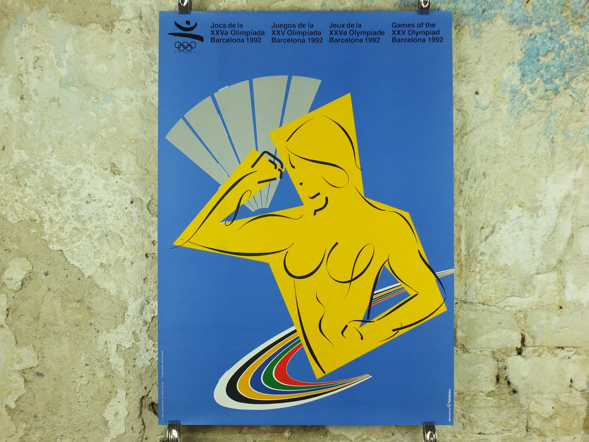 Vintage Barcelona Olympic Poster, Relay Track and Field by Ricard Badia, 1992, XXV Olympiad, post modern, sport wall art 1990s