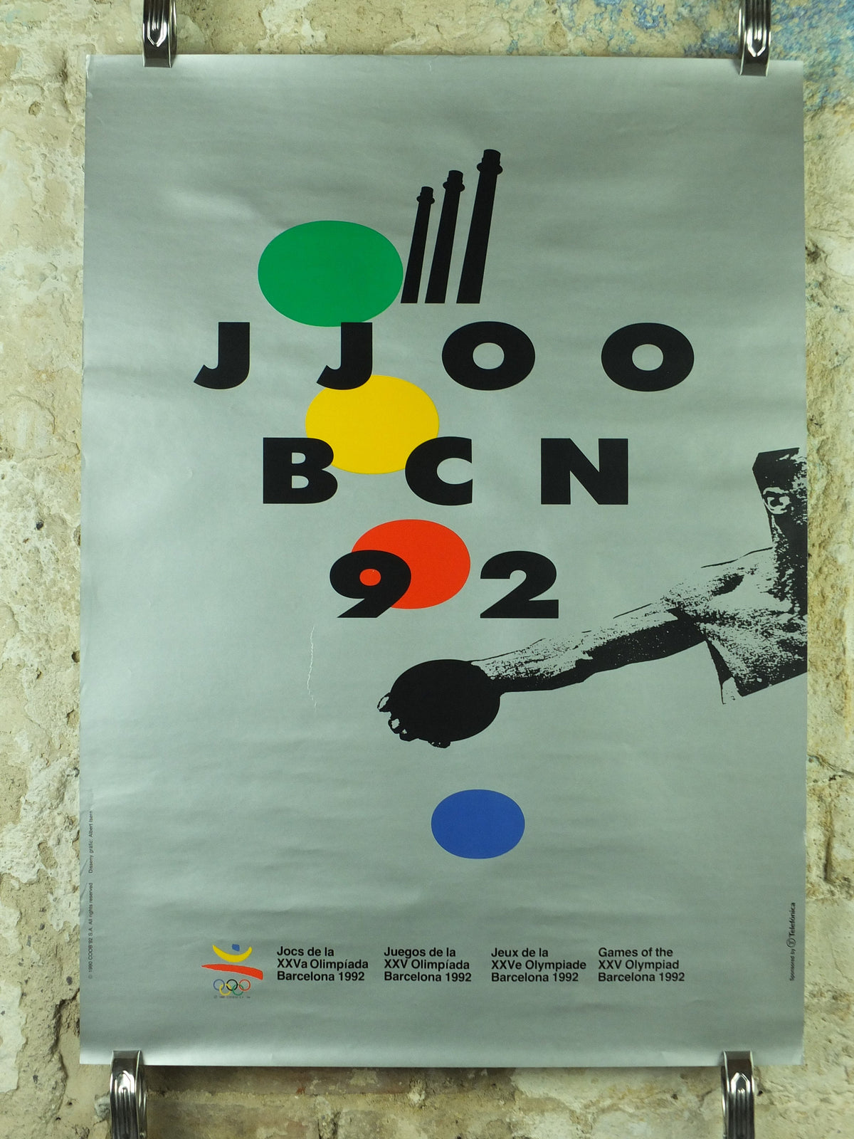 Vintage Barcelona Olympic Poster, Discus by Albert Isern, 1992, XXV Olympiad, post modern, sport wall art 1990s