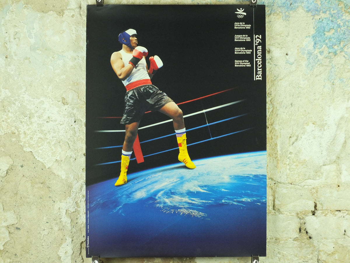 Vintage Barcelona Olympic Poster, Boxing by Addison Allsport / NASA, 1992, XXV Olympiad, post modern, sport wall art 1990s