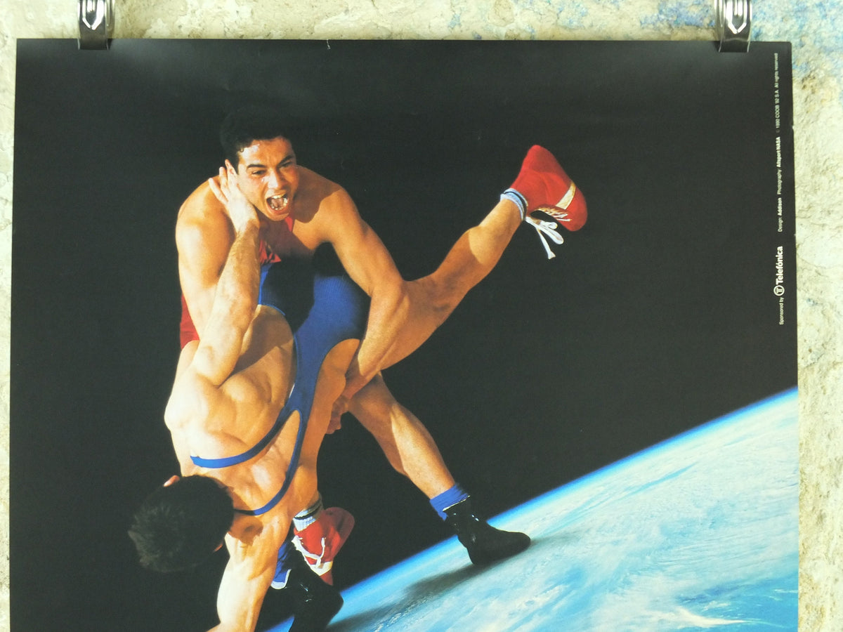 Vintage Barcelona Olympic Poster, Wrestling by Addison Allsport / NASA, 1992, XXV Olympiad, post modern, sport wall art 1990s