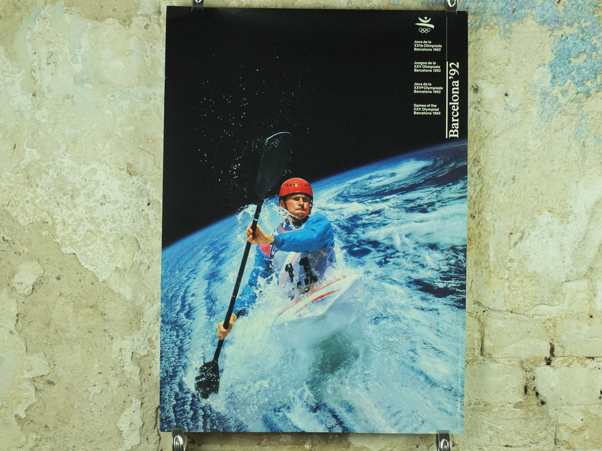 Vintage Barcelona Olympic Poster, Canoe and Kayak by Addison Allsport / NASA, 1992, XXV Olympiad, post modern, sport wall art 1990s