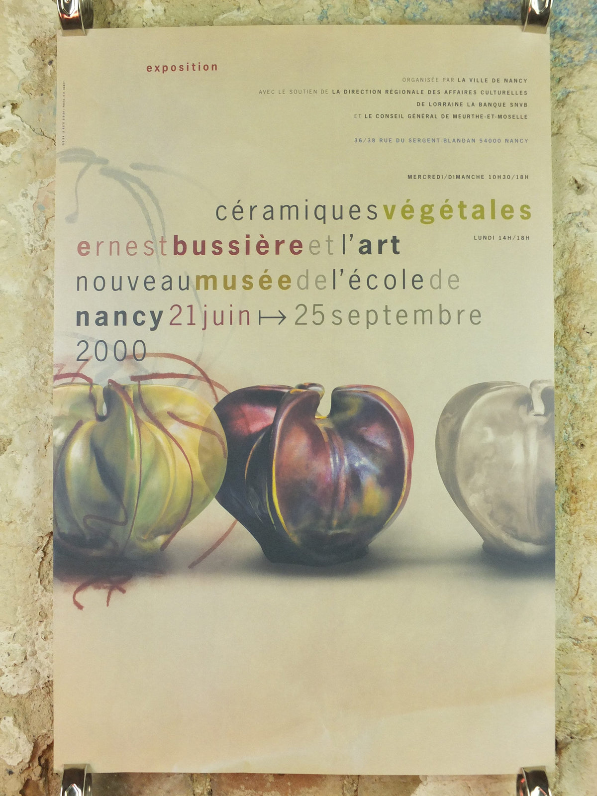 Vintage Ecole de Nancy Poster, Ceramic Vegetables by Ernest Bussiere, art nouveau, 2000 exhibition, La Ville de Nancy, ceramiques vegetales
