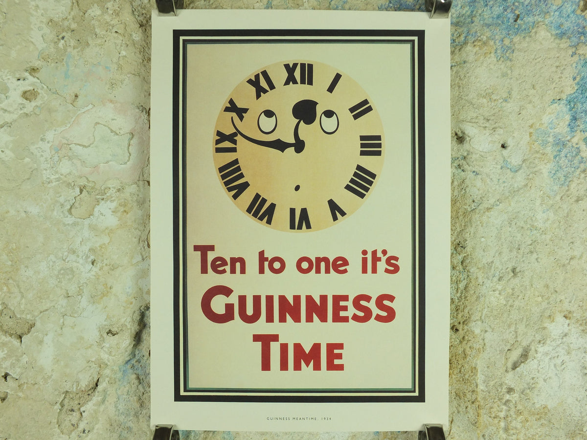 Guinness Meantime Poster, by John Gilroy 1934, Ten to One its Guinness Time, Advertising campaign Wall art retro 1990s