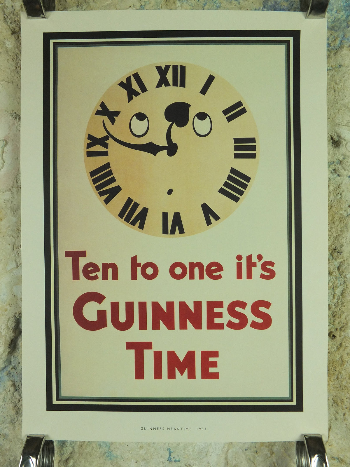 Guinness Meantime Poster, by John Gilroy 1934, Ten to One its Guinness Time, Advertising campaign Wall art retro 1990s