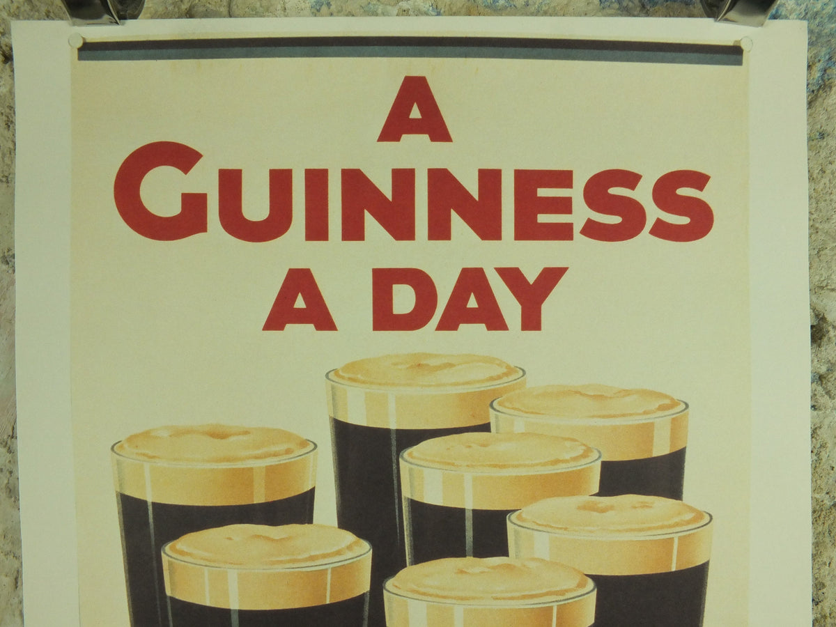 A Guinness a Day Poster, by John Gilroy 1929, Guinness is Good for You, Advertising campaign Wall art retro 1990s