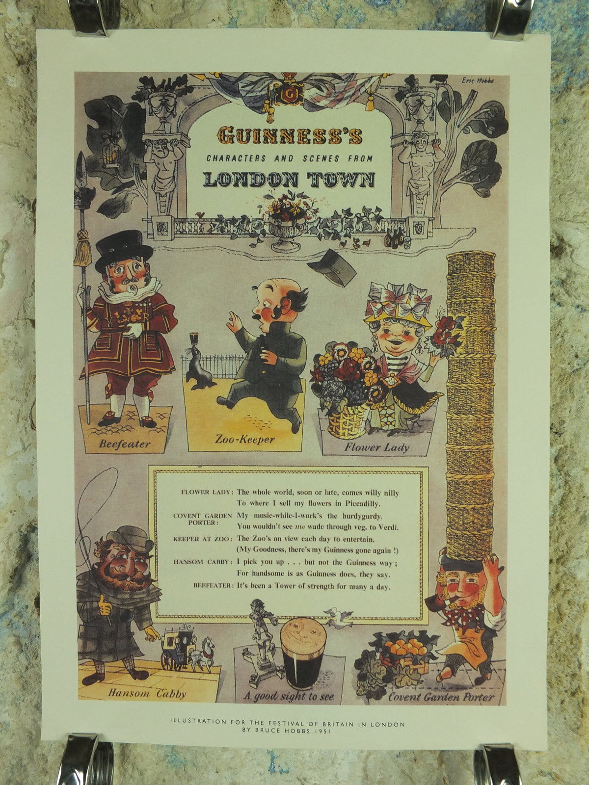 Guinness London Poster, by Bruce Hobbs 1951, The Festival of Britain in London, Advertising campaign Wall art retro 1990s