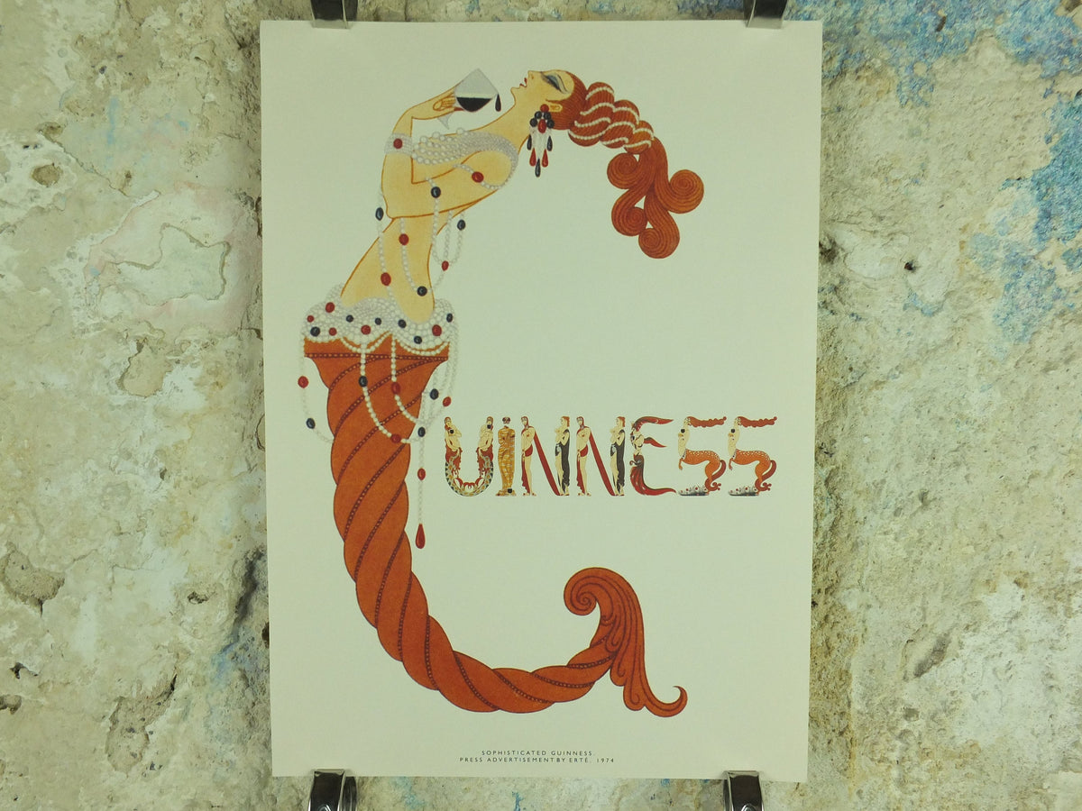 Sophisticated Guinness Poster, by Erte 1974, Opulant Mermaids and Greek Freizes, Advertising campaign Wall art retro 1990s