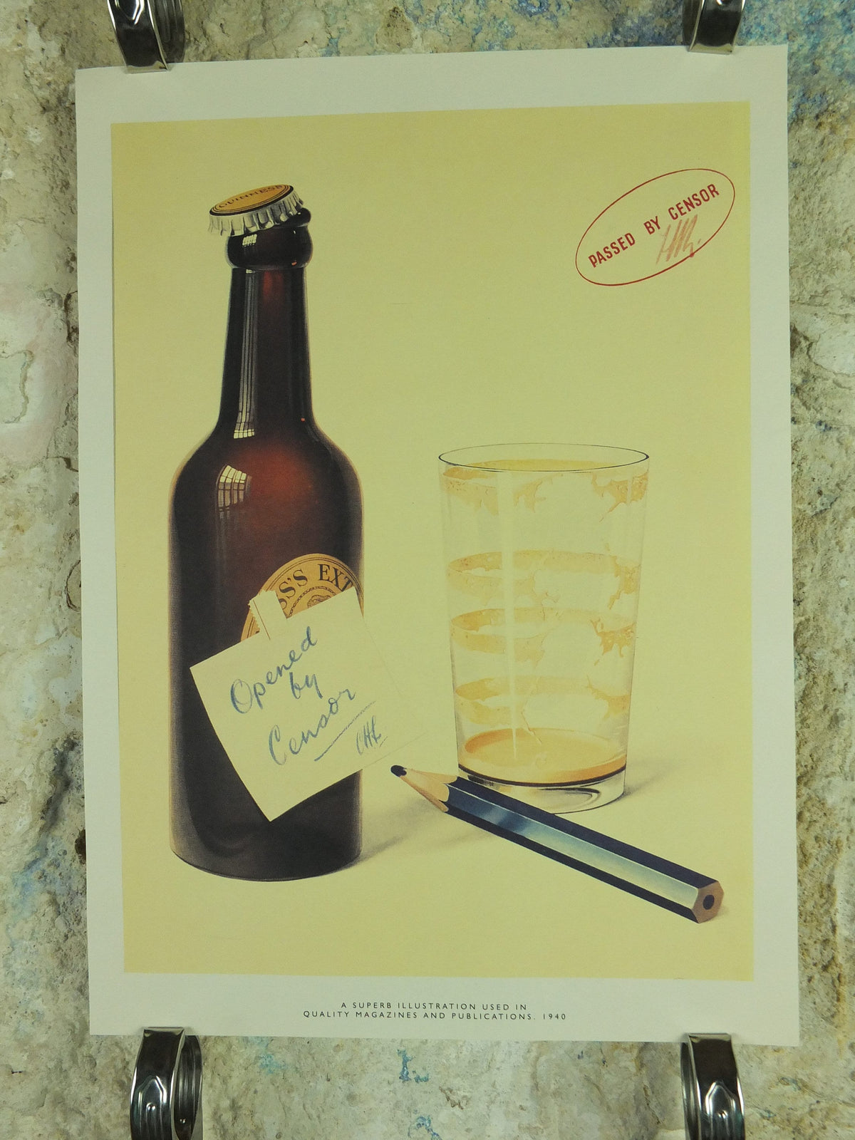 Guinness WW2 1940 Poster, Opened and Passed by Censor, Advertising campaign Wall art retro 1990s
