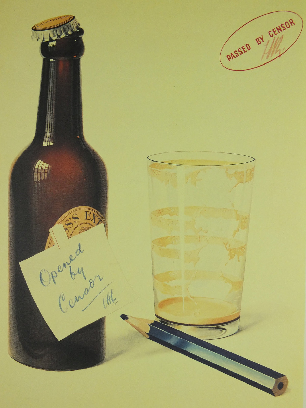 Guinness WW2 1940 Poster, Opened and Passed by Censor, Advertising campaign Wall art retro 1990s
