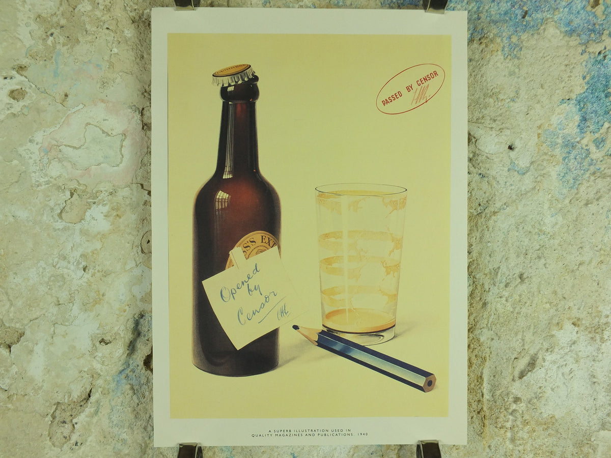 Guinness WW2 1940 Poster, Opened and Passed by Censor, Advertising campaign Wall art retro 1990s