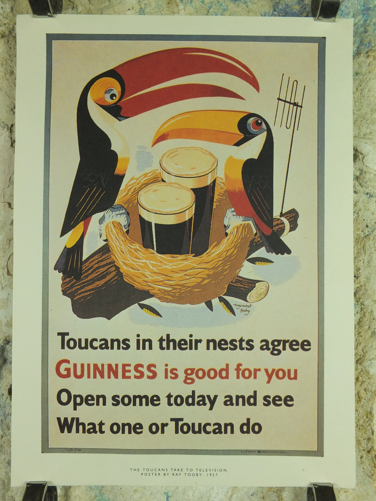 Guinness Toucans Poster, by Raymond Tooby 1957, Guinness is Good for You, Advertising campaign Wall art retro 1990s