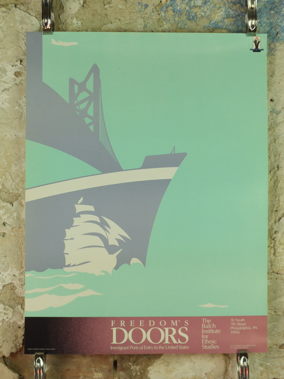 Migrants & Immigration Poster, Freedom's Doors, Immigrant ports of entry to the United States, The Balch Institute wall art 1980s