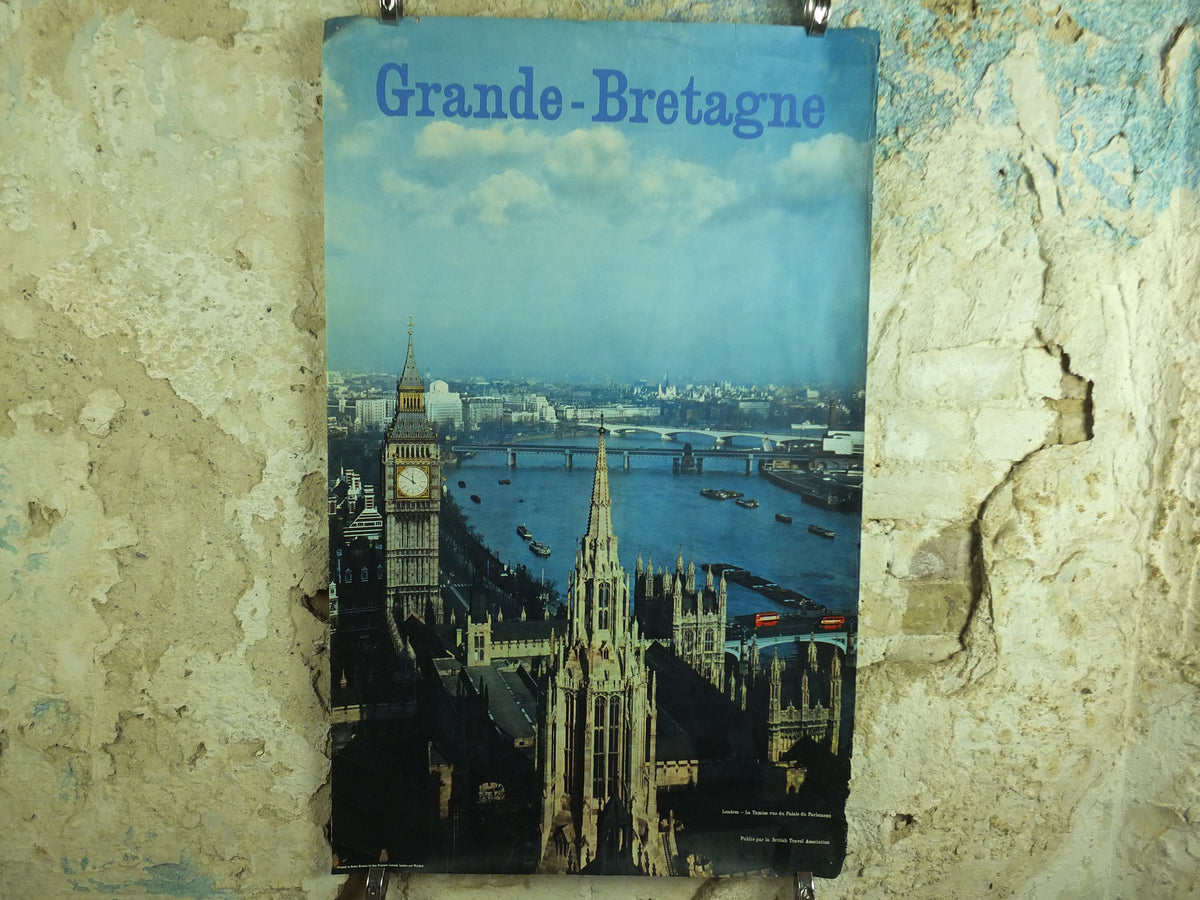 Original Vintage Great Britain Houses of Parliament Travel Poster London Britain River Thames travel tourism holiday vacation wall art 1950s