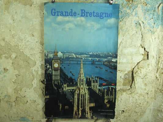 Original Vintage Great Britain Houses of Parliament Travel Poster London Britain River Thames travel tourism holiday vacation wall art 1950s