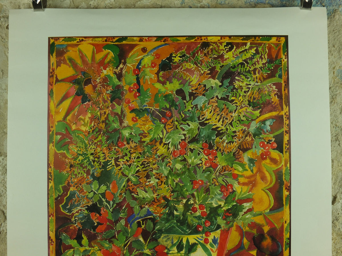 Vintage Flower Composition Poster, Autumn flowers, warm colours, Jo Dixon, 1991, wall art retro 1990s