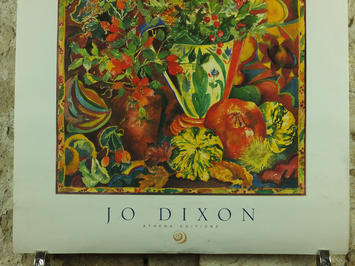 Vintage Flower Composition Poster, Autumn flowers, warm colours, Jo Dixon, 1991, wall art retro 1990s