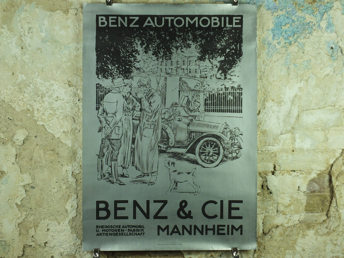 Vintage German Mercedes Benz Poster, Benz & CIE, Mannheim, art deco nouveau, Advertising print wall art 1980s