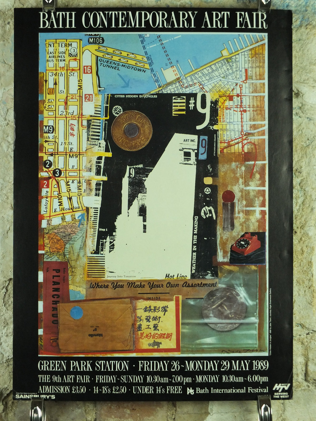 1989 Bath Contemporary Art Fair Poster, Cities Hidden in Jungles by Jake Tilson, 9th Art Fair at Green Park Station, exhibition advertising