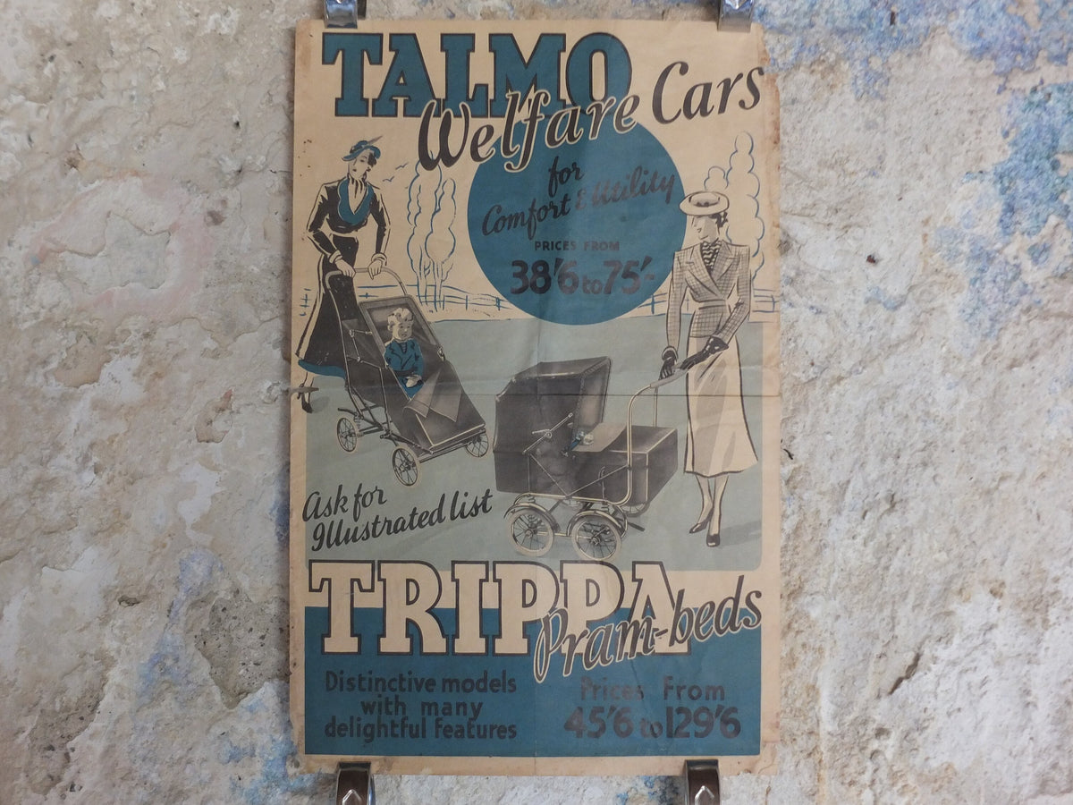 Original Vintage Talmo Baby Pram Poster Sunshine Walker Stroller Carriage Pushchair car buggy deco advertising print wall art retro 1930s