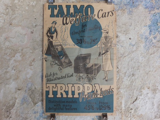 Original Vintage Talmo Baby Pram Poster Sunshine Walker Stroller Carriage Pushchair car buggy deco advertising print wall art retro 1930s