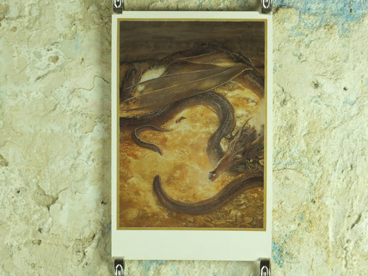 1997 Smaug Poster, by Alan Lee, Under the Lonely Mountain from The Hobbit, J.R.R. Tolkien, Erebor, illustration print wall art decor