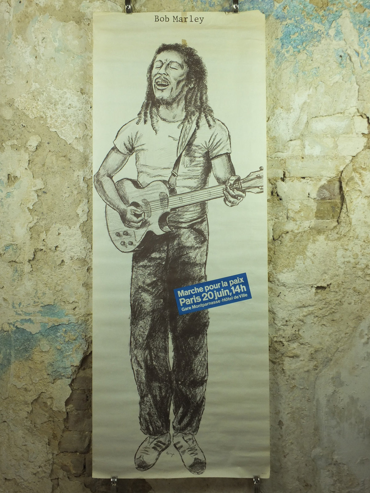 Bob Marley Poster, 1982 March for Peace in Paris, by Birga, Marche pour la Paix, Peace and Love, musical wall art