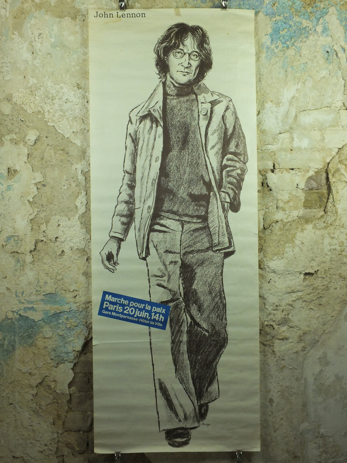 John Lennon Poster, 1982 March for Peace in Paris, by Birga, Marche pour la Paix, Peace and Love, Beatles, musical wall art