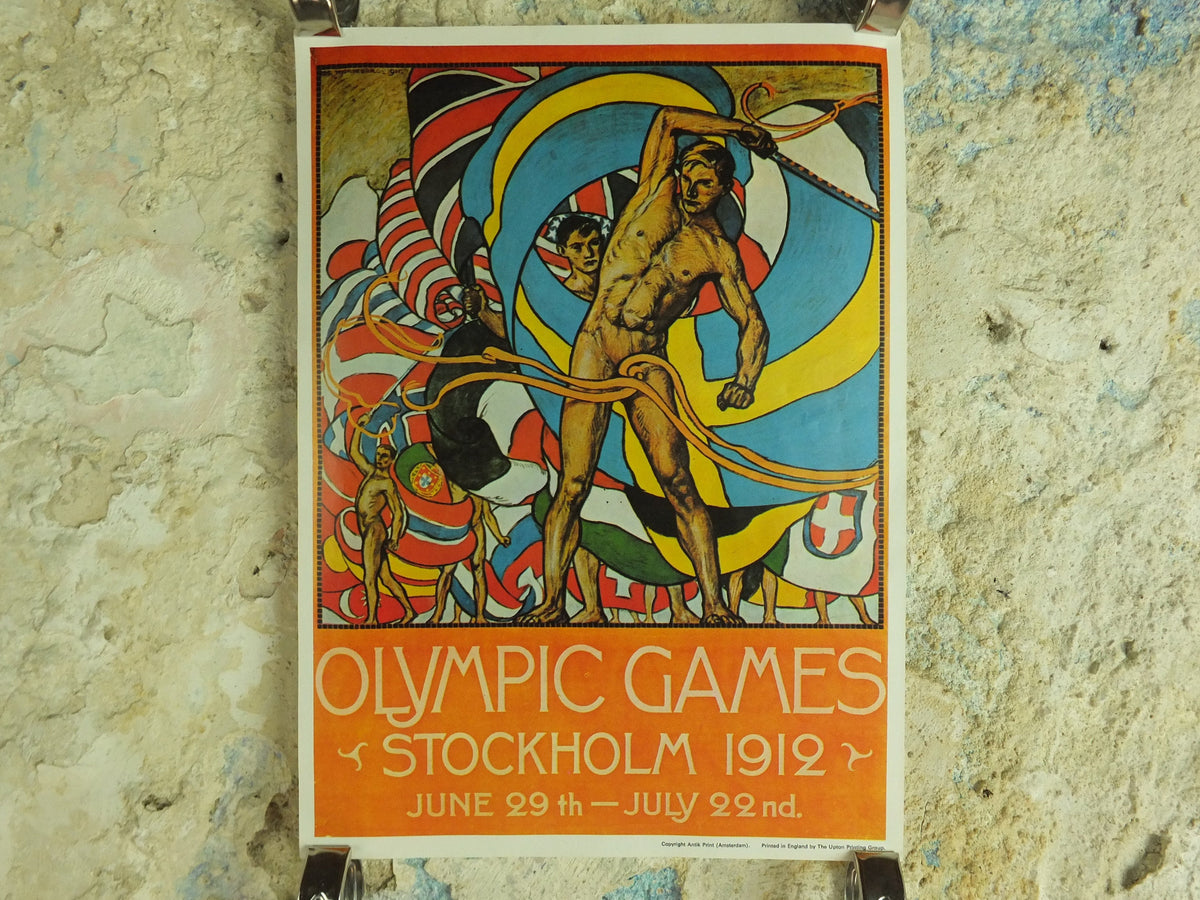 Vintage Olympic Games Stockholm Sweden Poster rings sports sport international summer wall art reprint 1970s