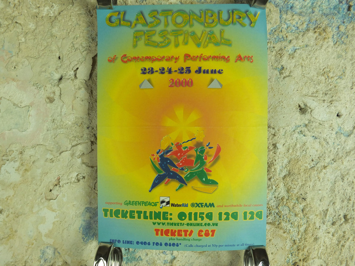 Original Vintage Glastonbury Festival 2000 Poster Greenpeace david bowie muse chemical brothers concert gig show music print wall art 1990s