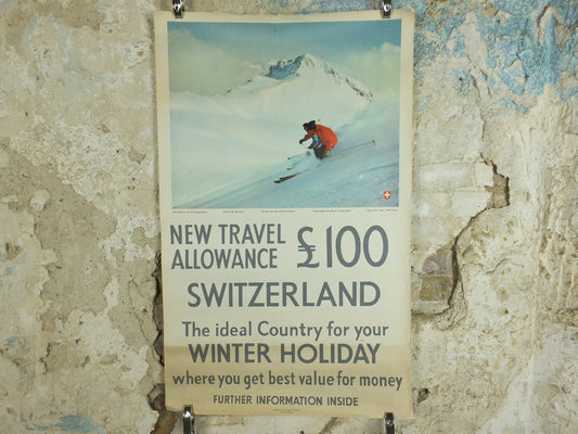 1950s Swiss Ski Travel Poster, Switzerland, Swiss National Tourist Office, Winter Holiday, travel tourism skiing vacation, wall art decor