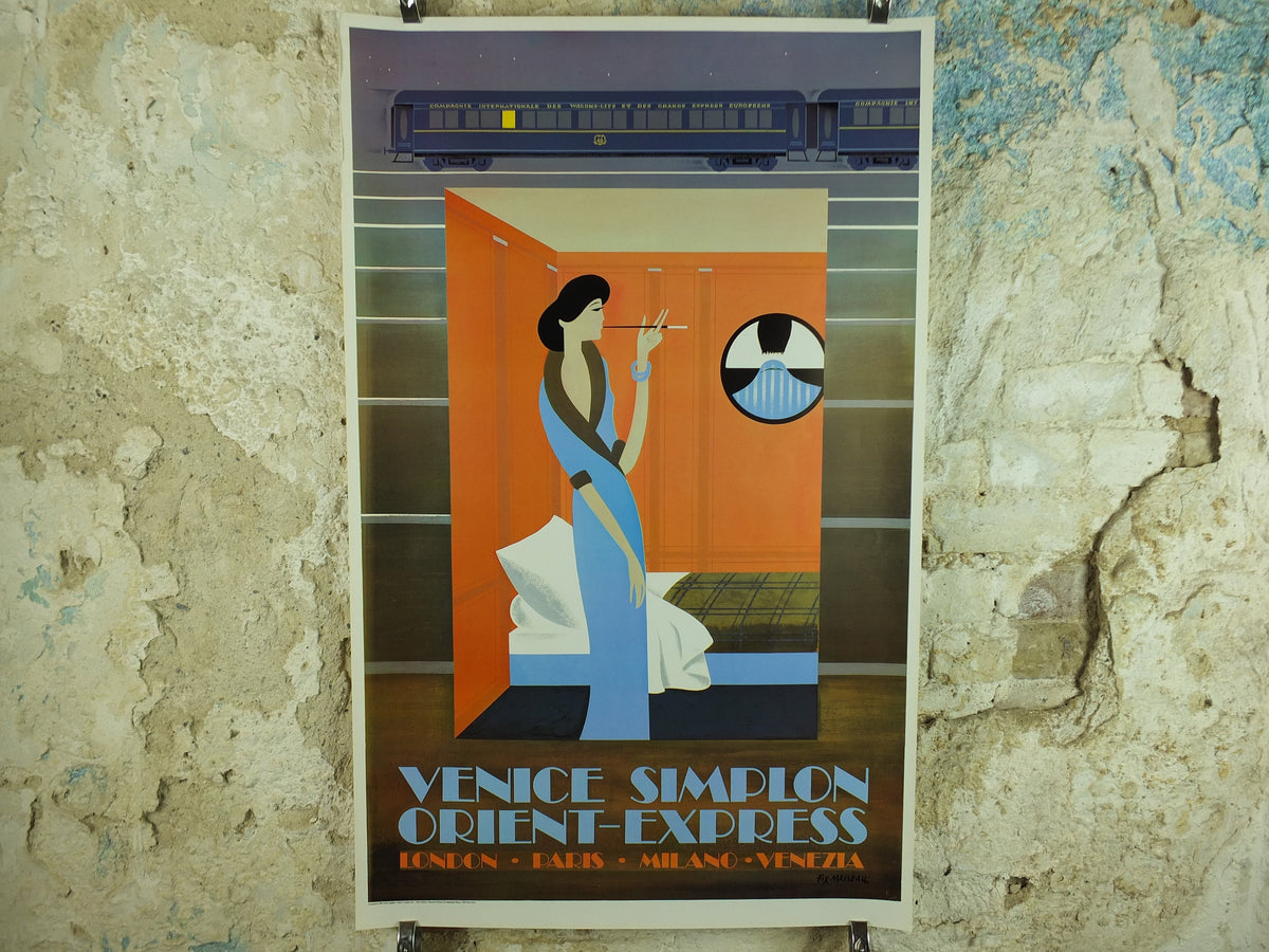 Original Vintage French Venice Simplon Orient Express Poster Fix Masseau 1st luxury train art deco nouveau Advertising print wall art 1980s