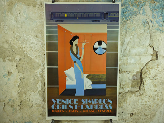 Original Vintage French Venice Simplon Orient Express Poster Fix Masseau 1st luxury train art deco nouveau Advertising print wall art 1980s