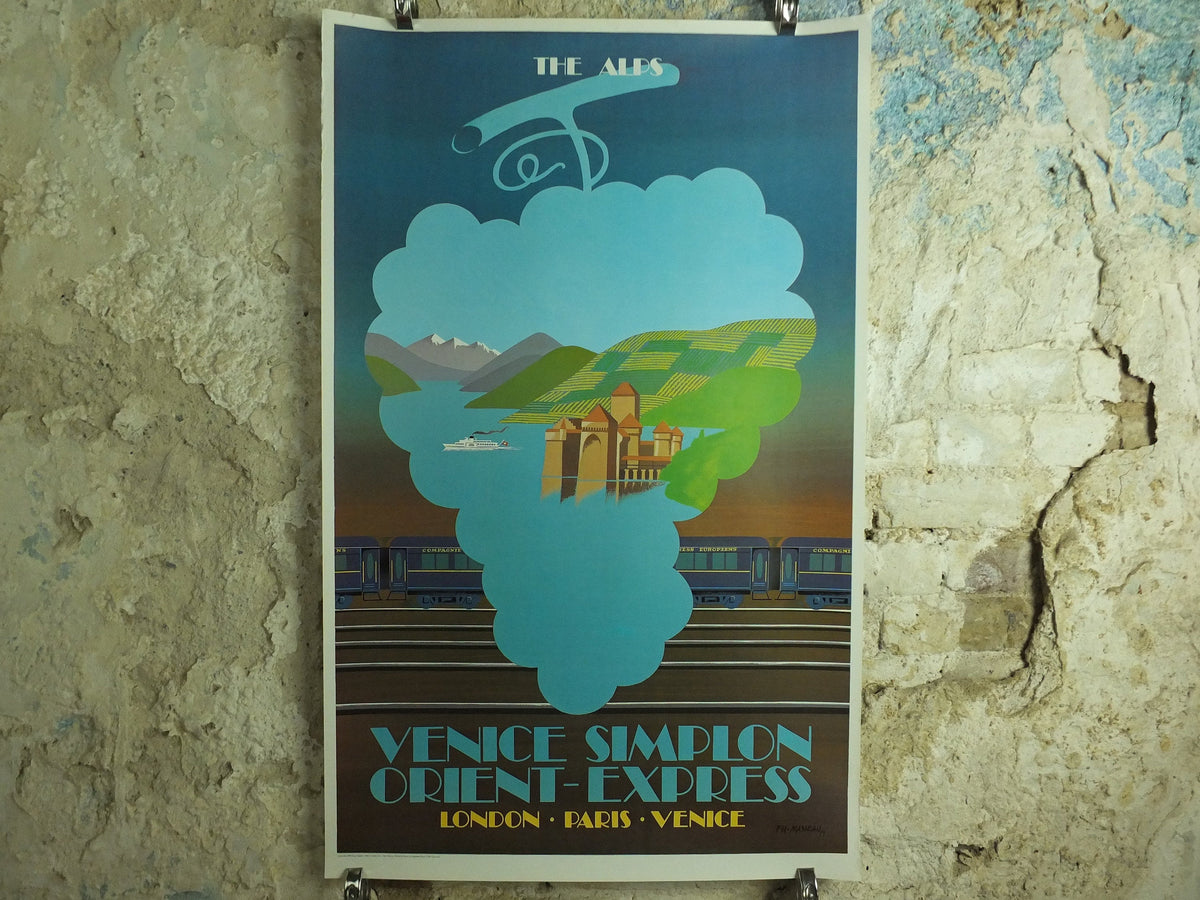 1981 Orient Express Poster, The Alps by Fix Masseau, French Alps Venice Simplon, art deco nouveau wall art decor
