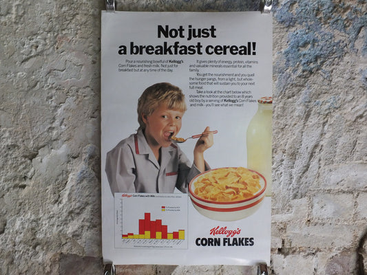 Original Vintage Kelloggs Cornflakes Poster Breakfast Cereal Fibre milk healthy eating nutrition Kitchen print wall art retro 1980s