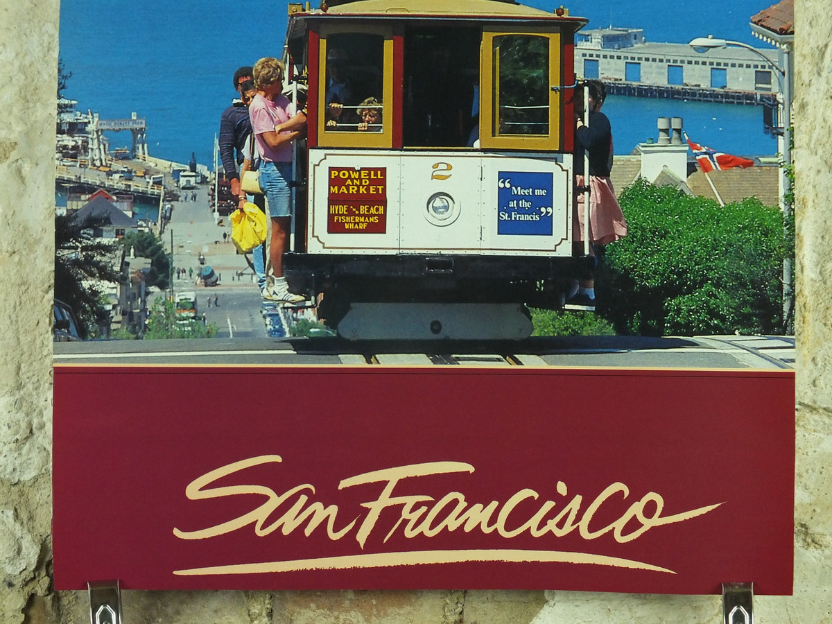Vintage San Francisco Travel Poster, Alcatraz, Tram, Harbour, San Francisco Bay, Golden State, travel and tourism tourist wall art 1980s