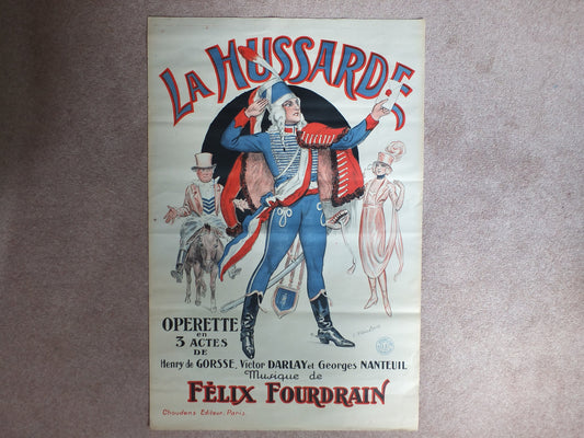 Original Vintage French poster La Hussarde theatre opera advertising art deco nouveau print L D Valdeane wall art retro 1920s 1925